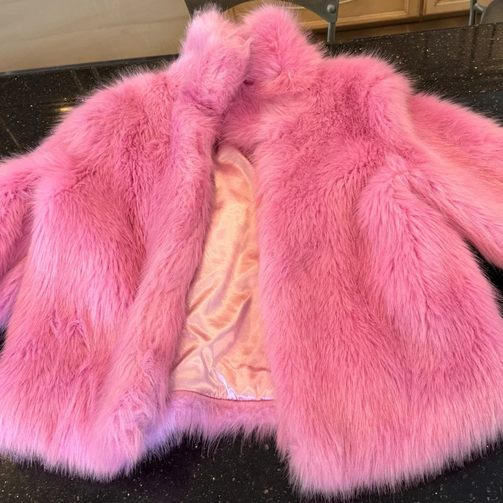 Glamorous Pink Faux Fur Jacket size M - Picture 5 of 12